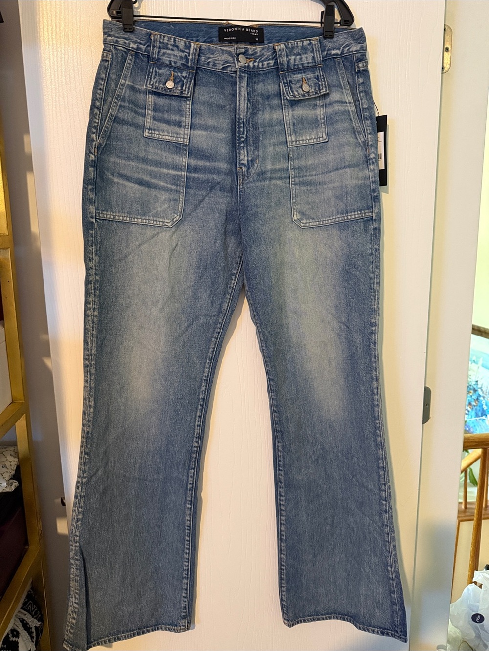 Veronica Beard Faded Blue Wide-Leg Utility Jeans